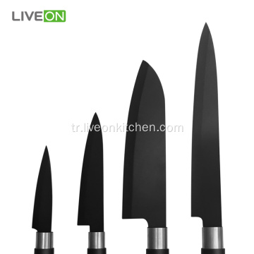 4 adet Siyah Oksit Paslanmaz Çelik Mutfak Bıçağı Seti